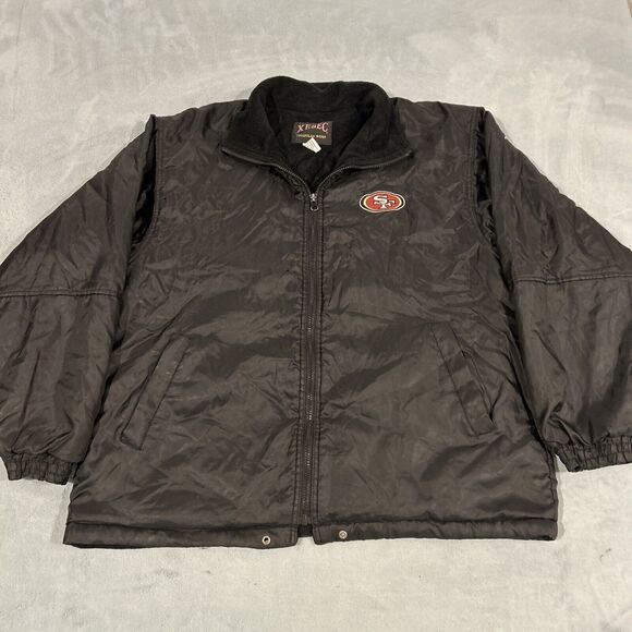 Y2k NFL 49ers Jacket Mens Medium San Francisco Windbreaker Bomber Fleece Line - Picture 5 of 15